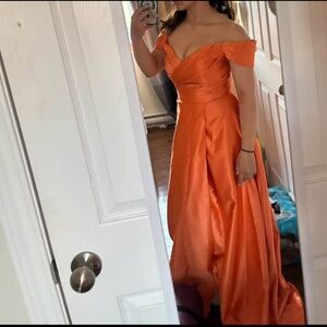 Orange Prom Dress With Leg Slit